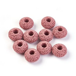 Pink Бусины из натуральной лавы, окрашенные, рондель, розовые, 15.5~16x9.7~10 мм, отверстие : 5~5.4 мм