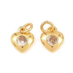 Настоящее золото 18K Латунные микро проложить кубического циркония подвески, сердце прелести, без свинца и без кадмия, стойки покрытие, долговечный, реальный 18 k позолоченный, 8x7x2.5 мм, Перейти кольцо: 4x0.8 мм, внутренний диаметр: 2.5 мм