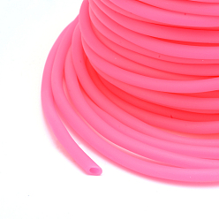 Deep Pink Hollow Pipe PVC Tubular Synthetic Rubber Cord, Wrapped Around White Plastic Spool, Deep Pink, 3mm, Hole: 1.5mm, about 27.34 yards(25m)/roll