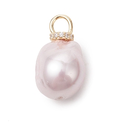 лаванда Подвески из гальванизированного стекла с имитацией жемчуга, Подвески с самородками, украшенные латунными микропаве из кубического циркония и застежками-пряжками., реальный 18 k позолоченный, лаванда, 22x22~23 мм, отверстие : 4 мм
