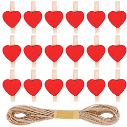 Красный 50 шт. деревянные зажимы и гвозди, для офиса и школьных принадлежностей, сердце, 2пучки джутового шнура, джутовая струна, красные, 30.5x19x9 мм
