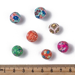 Mixed Color Handmade Flower Pattern Polymer Clay Beads, Round, Mixed Color, 11~12mm, Hole: 2mm