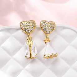 Белый Серьги-гвоздики с цирконом из латуни, одежда, с эмалью, без кадмия и без свинца, стойки покрытие, долговечный, золотые, белые, 23.5x10 мм