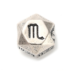 Скорпион S925 бусины из стерлингового серебра, граненая полигона, античное серебро, созвездие, Скорпион, 7.5x7x6 мм, отверстие : 3 мм