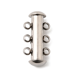 Нержавеющая Сталь Цвет 304 из нержавеющей стали замок застежки слайд, трубка, 3 нитей, 6-луночное, цвет нержавеющей стали, 20x10x6.5 мм, отверстие : 1.8 мм