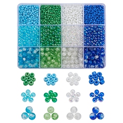 Blue DIY Round Beads Jewelry Making Finding Kit, Including Glass Seed Beads, Transparent Acrylic Beads, Crackle Glass Beads, Blue, 2220~2240Pcs/box