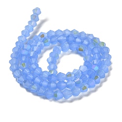 Dodger Blue Imitation Jade Electroplate Glass Beads Strands, AB Color Plated, Faceted, Bicone, Dodger Blue, 4x4mm, Hole: 0.8mm, about 87~98pcs/strand, 12.76~14.61 inch(32.4~37.1cm)