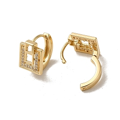 Square KC Gold Plated Brass Micro Pave Cubic Zirconia Hoop Earring, Square, 15x10.5mm