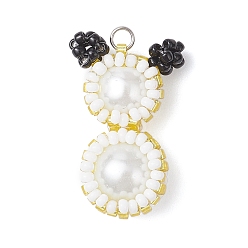 Желтый Подвески-снеговики из стеклянных бусин, с 304 соединительным кольцом из нержавеющей стали и стеклянными жемчужными круглыми бусинами, желтые, 28x19x10 мм, отверстие : 2.5 мм