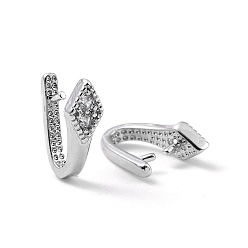 Платинированный Латунная микропрокладка кубического циркония оснащена на поруки, ромб, Реальная платина, 9x6x3.5 мм, штифты : 0.8 мм