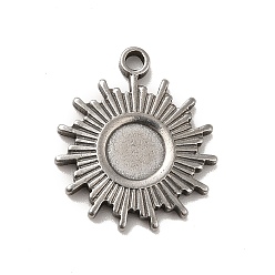 Stainless Steel Color Non-Tarnish 304 Stainless Steel Pendant Cabochon Settings, Sun, Stainless Steel Color, Tray: 5.5mm, 19x16x2mm, Hole: 1.6mm