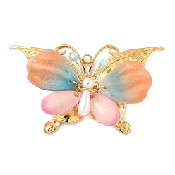 Оранжевый 304 стекло нержавеющая сталь большие кулоны, очарование бабочки, с ABS имитации жемчуга, реальный 18 k позолоченный, оранжевые, 30x51.5x7.5 мм, отверстие : 2 мм
