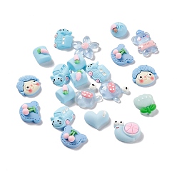 (52) Непрозрачная лаванда Кабошоны из прозрачной и непрозрачной смолы, медведь и улитка и сердце, разнообразные, разноцветные, 14~25.5x14~23.5x6.5~11.5 мм