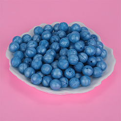 Sky Blue Round Silicone Focal Beads, Chewing Beads For Teethers, DIY Nursing Necklaces Making, Sky Blue, 15mm, Hole: 2mm