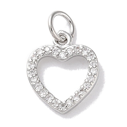 Платина Покрытие стойки латунь микропаве прозрачные подвески из кубического циркония, долговечный, без свинца и без кадмия, сердце, платина, 13.5x11x2 мм, отверстие : 3.4 мм