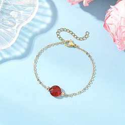 Red Agate Браслеты из плоских круглых бусин из натурального красного агата, браслеты-цепочки для женщин, 6-5/8 дюйм (16.8 см)