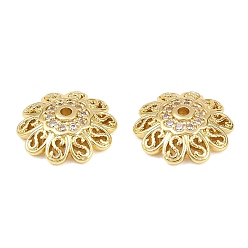 Настоящее золото 18K Колпачки для бусин из прозрачного кубического циркония из латуни, цветок, реальный 18 k позолоченный, 12x11.5x3.5 мм, отверстие : 1.2 мм