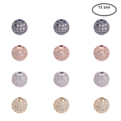 Mixed Color Brass Micro Pave Cubic Zirconia Beads, Round, Mixed Color, 8mm, Hole: 2mm, 3pcs/color, 12pcs/box, Packaging Box: 5.4x5.3x2cm