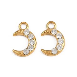 Настоящее золото 18K 304 прелести нержавеющей стали, с кристально горный хрусталь, ионное покрытие (ip), лунное очарование, реальный 18 k позолоченный, 15x10x2.5 мм, отверстие : 2.2 мм