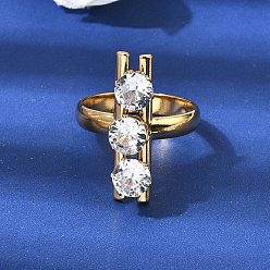 Stick 304 открытые манжеты из нержавеющей стали с цирконием и микро-паве для женщин, золотые, придерживаться, размер США 7 1/4 (17.5 мм)