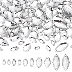 Horse Eye 120шт 5 стили пришить стразы, стекло горный хрусталь, аксессуары для одежды, граненые, 2 звенья с отверстиями, плоская спинка с покрытием, лошадиный глаз , 12~32x6~15x3.5~5.5 мм, отверстие : 1~1.2 мм