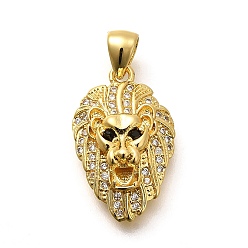 Настоящее золото 18K Реечное покрытие латунь микропаве кубический цирконий эмаль подвески, долговечный, без свинца и без кадмия, лев прелести, реальный 18 k позолоченный, 21.5x13x5 мм, отверстие : 5x3.5 мм