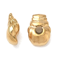 Real 18K Gold Plated 304 Stainless Steel Beads, Conch Shell Shape, Ion Plating(IP), Real 18K Gold Plated, 10.5x4x7.5mm, Hole: 2mm