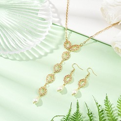 Золотой Комплекты из латунных подвесок и серег с микропаве из кубического циркония, со стеклянным жемчугом, овал и слеза, золотые, 16.42 дюйм (41.7 см)