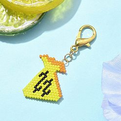 Желтый Денежный мешок miyuki delica бисерные подвески украшения, Застежки-когти из сплава омара, подвески для украшений сумок, желтые, 58.6 мм