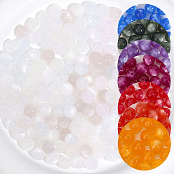Couleur Mélangete 210 pièces 7 perles de résine transparente réactives aux UV de différentes couleurs, perles changeant de couleur, imitation d'oeil de chat, couleur mixte, 8.5mm, Trou: 1.8mm, 30 pcs / couleur