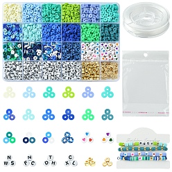 Blau DIY-Armband-Sets aus Polymer-Ton, Acryl- und CCB-Kunststoffperlen, Gemischte Farbe, 6x0.5~1 mm, Bohrung: 1.8~2 mm
