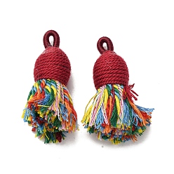 Разноцветный Хлопковые подвески с кисточками, полиэстером, красочный, 32~37x11~12 мм, отверстие : 2x4.5 мм