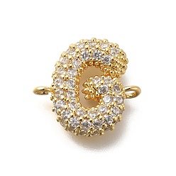 Letter G Латунные микро-паве кубические цирконии буквы ссылки, для изготовления именных ожерелий, долговечный, без кадмия и без свинца, Буква G, 15x16x4 мм, отверстие : 1.6 мм