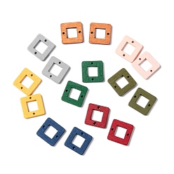 Mixed Color Painted Natural Poplar Wood Links, Square, Mixed Color, 18x18x2.5mm, Hole: 1.5mm