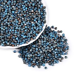 Deep Sky Blue Picasso Glass Seed Beads, Round Hole, Rondelle, Deep Sky Blue, 3~3.5x2~2.5mm, Hole: 0.9~1mm, about 12855pcs/pound