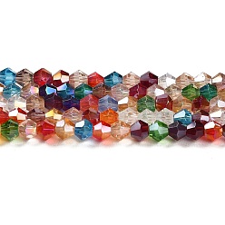 Colorful Transparent Electroplate Glass Beads Strands, AB Color Plated, Faceted, Bicone, Colorful, 4x4mm, Hole: 0.8mm, about 82~85pcs/strand, 12.01~12.2 inch(30.5~31cm)