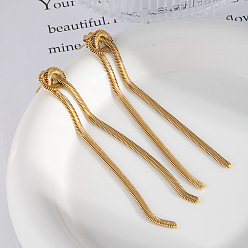 Настоящее золото 18K Серьги-гвоздики с кисточками из нержавеющей стали, цепочка-змея, реальный 18 k позолоченный, 90x12.7 мм