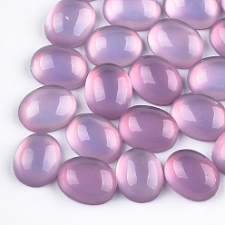Plum Translucent Resin Cabochons, Oval, Plum, 9.5~10x8x4mm
