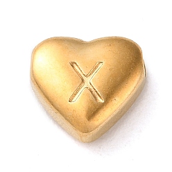 Letter X 201 bolas de acero inoxidable, dorado, corazón, letra x, 7x8x3.5 mm, agujero: 1.5 mm