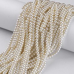 Creamy White Glass Pearl Beads Strands, Pearlized, Round, Creamy White, 4~5mm, Hole: 1mm, about 200pcs/strand, 30.71 inch(78cm)