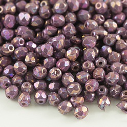 Purple Czech Fire Polished Glass Beads, Faceted, Drum, Purple, 4x4mm, Hole: 0.8mm, about 1170pcs/bag