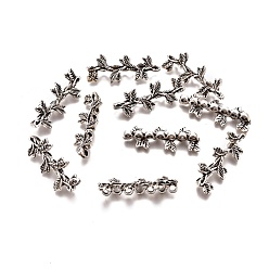 Античное Серебро Тибетский стиль сплава многожильных ссылки, лист, античное серебро, 29.5x11.5x5 мм, отверстие : 2 мм