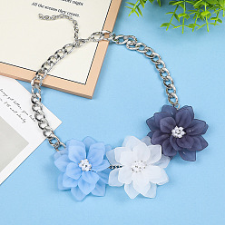 Васильковый Сплав смолы 3 ожерелья с цветочным кулоном для женщин, платина, васильковый, 16.14 дюйм (41 см)