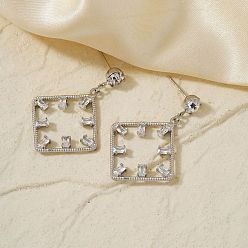 Платина Геометрический дизайн полые латунные серьги-гвоздики с паве из прозрачных кубических цирконий, модные роскошные аксессуары, платина, 39x26 мм