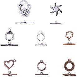 Mixed Color Tibetan Style Alloy Toggle Clasps, Mixed Color, Toggle: 15~28x6.5~22.5x1~2mm, hole: 1.5~3.5mm, Bar: 18~30x2.5~9mm, hole: 1.2mm, Box: 17x7x3cm, 80sets/box.