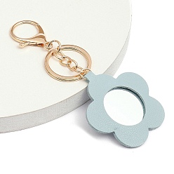 Светло-Синий Брелок для ключей с зеркалом из искусственной кожи, для женщин, дам, с брелком из сплава светло-золотистого цвета, голубой, Цветок: 5x5 см