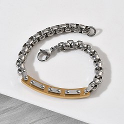 Золотой & Цвет Нержавеющей Стали 201/304 Браслеты из нержавеющей стали с цепочкой-коробкой для унисекс, прямоугольные, золотые и нержавеющая сталь цвет, 8-3/8 дюйм (21.2 см)