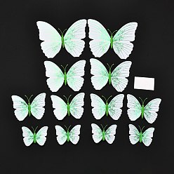 Lawn Green PVC Plastic Artificial 3D Butterfly Decorations, with Adhesive Sticker and Magnet, for Fridge Magnets or Wall Decorations, Lawn Green, 45~95x57~118x5mm, 12pcs/bag
