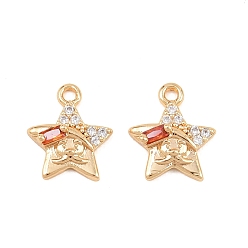Оранжевый Латунные микро проложить кубического циркония подвески, звезды прелести, реальный 18 k позолоченный, оранжевые, 12x10x4 мм, отверстие : 1.4 мм