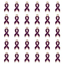 Фиолетовый Подвески из эмали и сплава, Форма ленты осведомленности, свет позолоченные, фиолетовые, 20x10x2 мм, отверстие : 2 мм